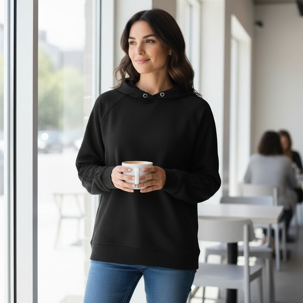 Athletic Works Black Hoodie Sweatshirt Wm XL/(16-18) Mesh Stripe‎ Sleeve #262B